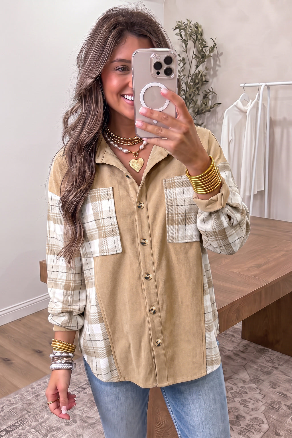Multicolor Plaid Relaxed Button-Up Shacket