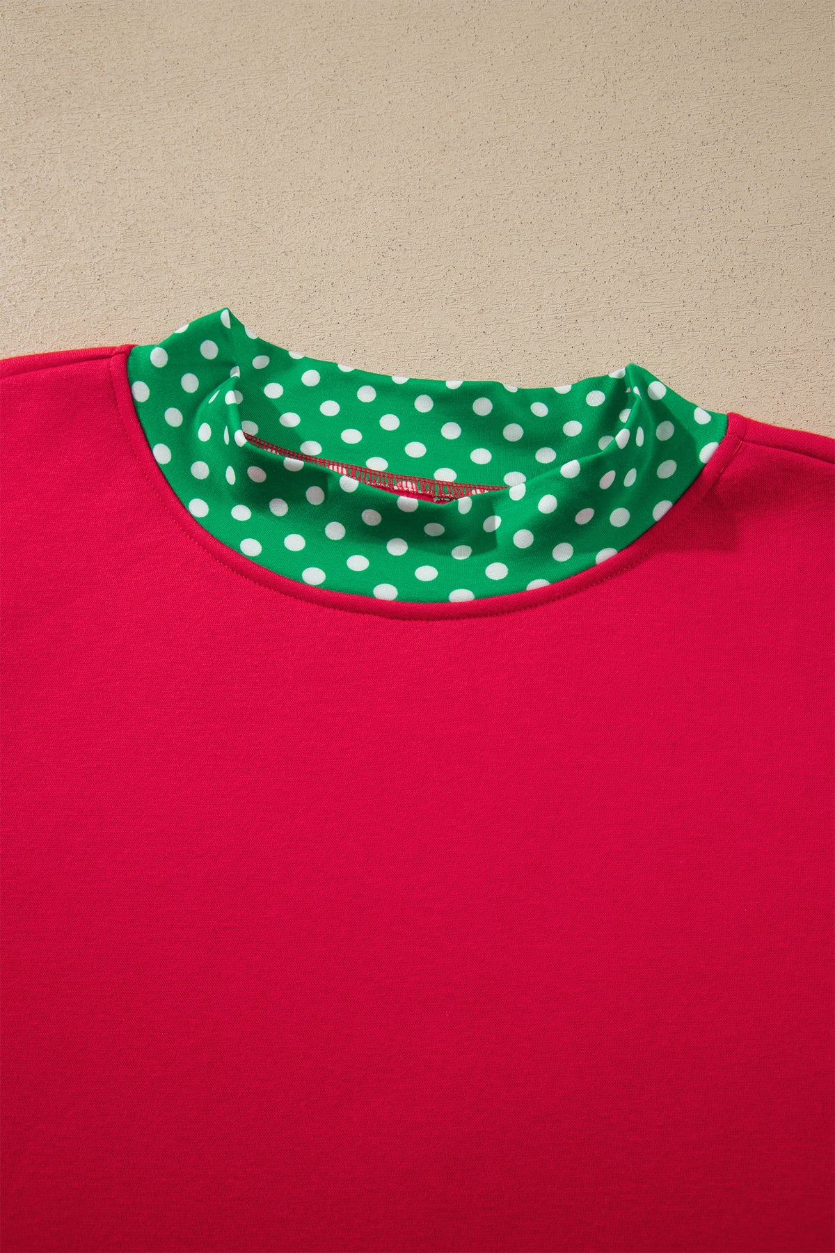 Polka-Dot Contrast-Trim Oversized Mock-Neck Sweatshirt
