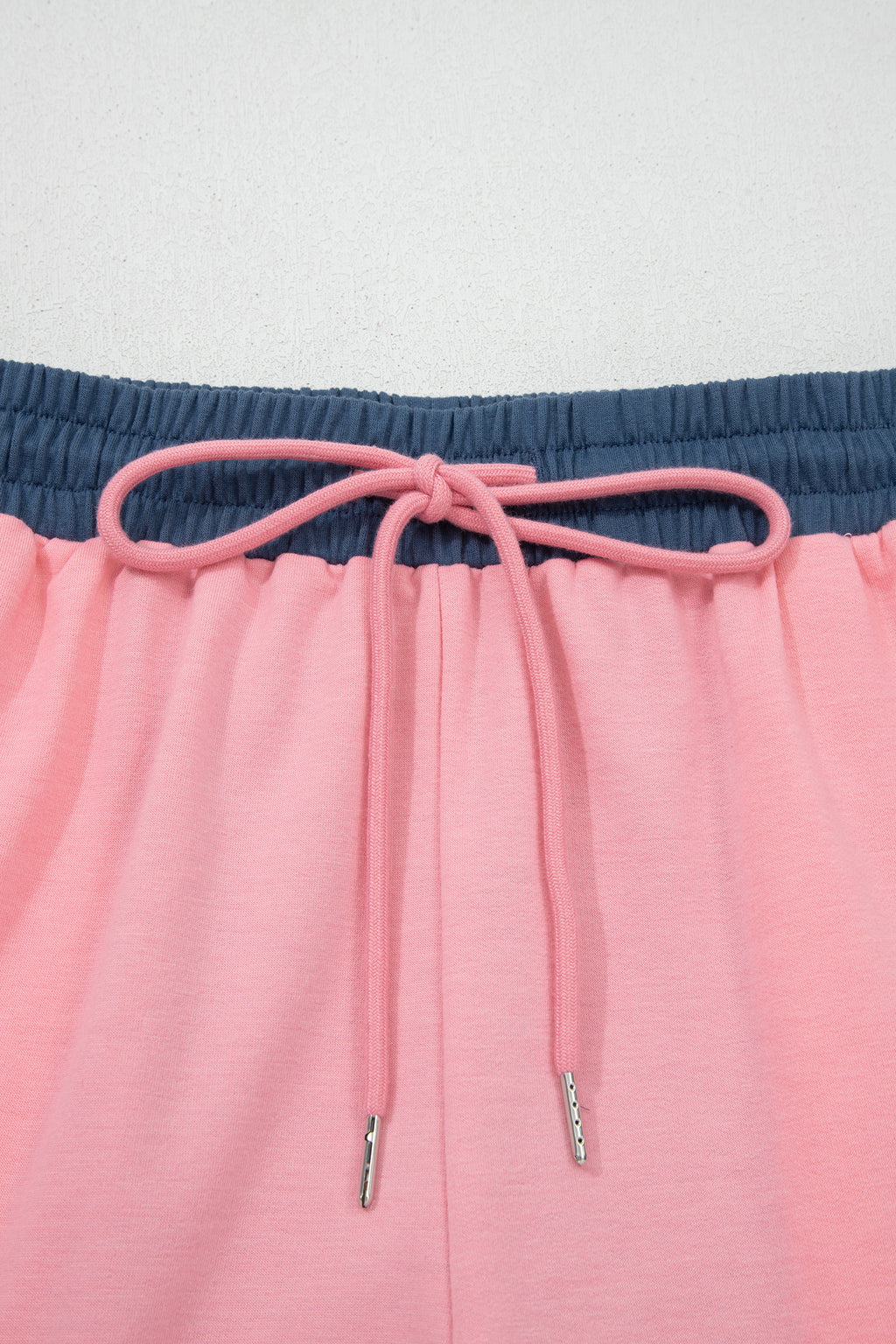 Pink Color Block Patchwork Varsity Striped Detail Drawstring Elastic Waist Shorts
