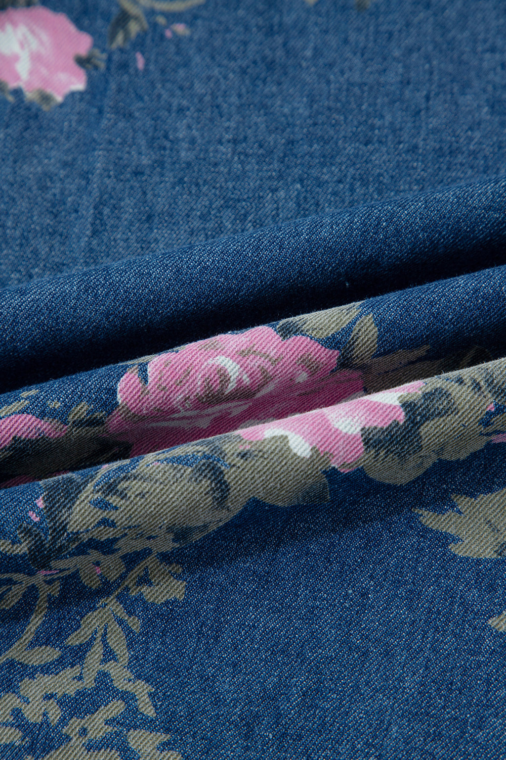 Blue Floral High-Waisted Wide-Leg Jeans