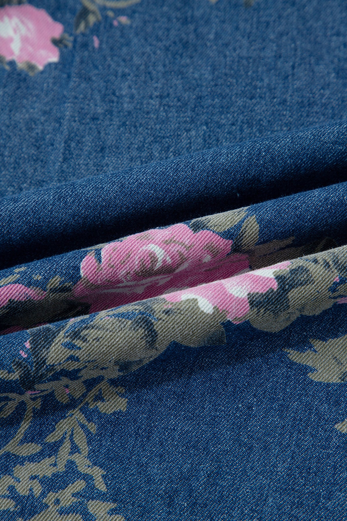 Blue Floral High-Waisted Wide-Leg Jeans