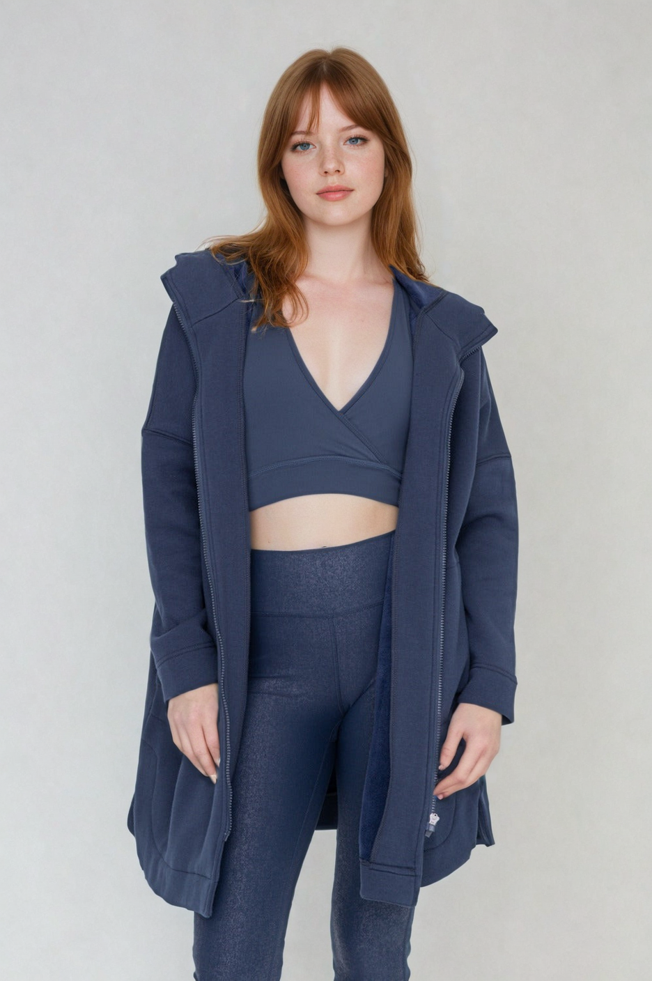 Cozy Comfort Longline Zip Hoodie - Teal Navy