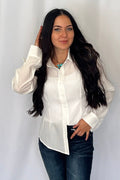 LUCKY & BLESSED "Mercedes" Ivory Western Button-Down Shirt — Tailored Long-Sleeve Cowgirl Staple