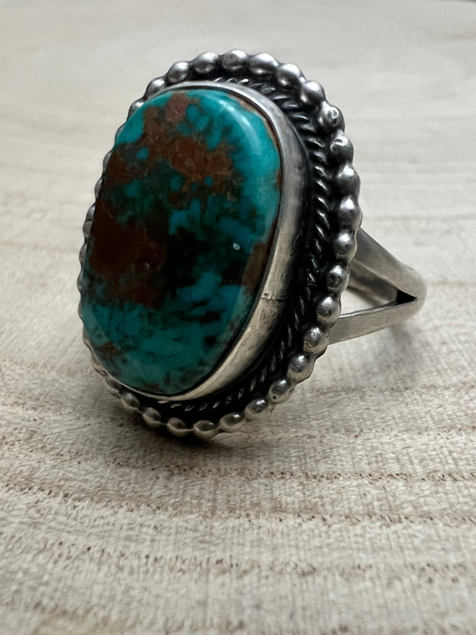 Randy Billy Navajo Sterling Silver Ring with Royston Turquoise — Size 10 (Larger 7/8" × 3/4")
