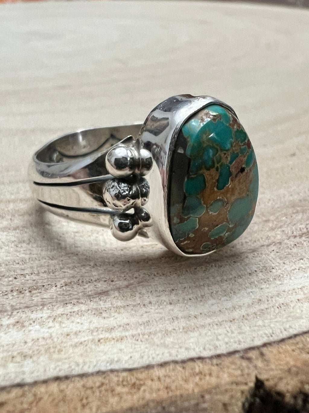 Randy Billy Navajo Sterling Silver Ring with Royston Turquoise — Size 10 (Compact 5/8" × 1/2")