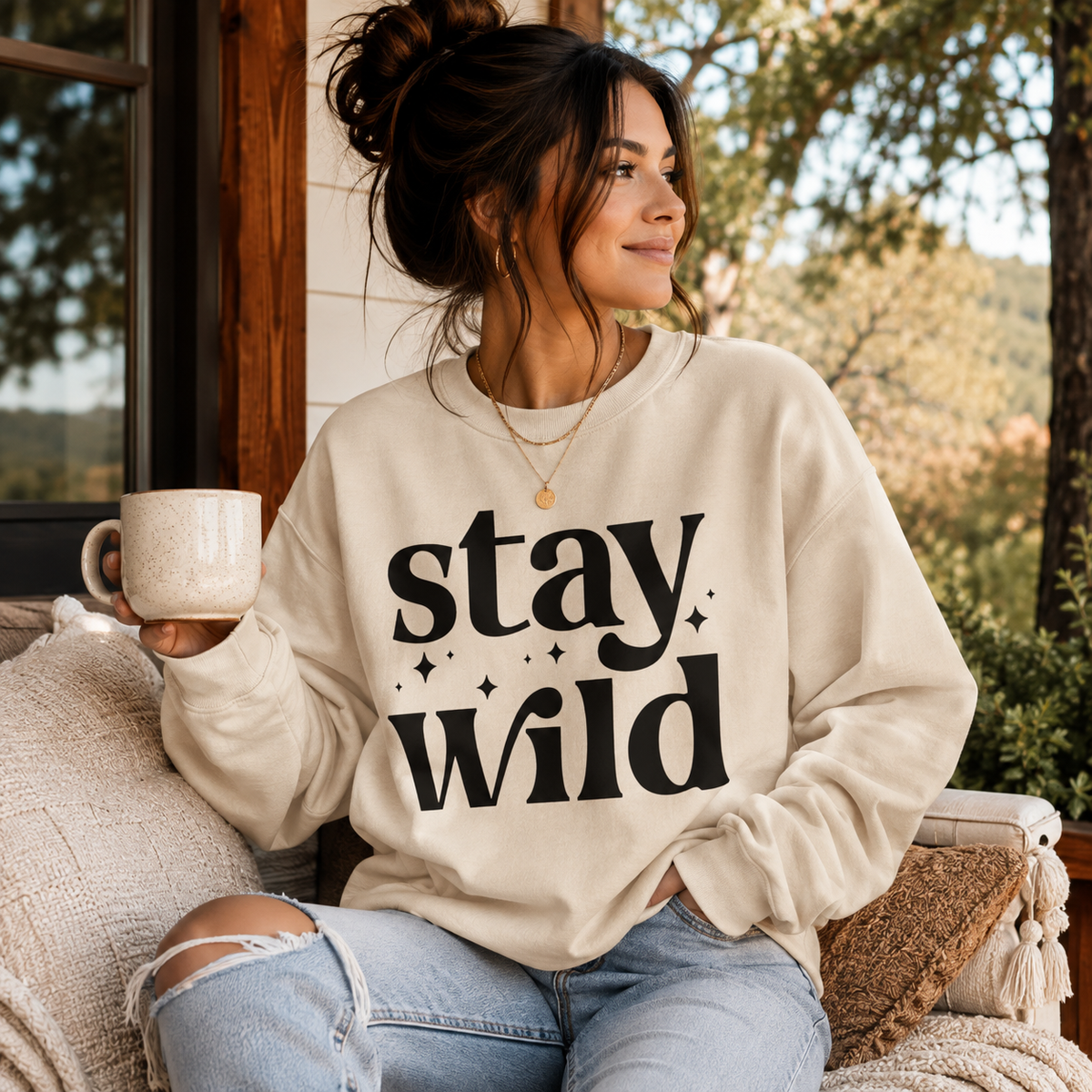 Stay Wild Graphic Unisex Crewneck Sweatshirt