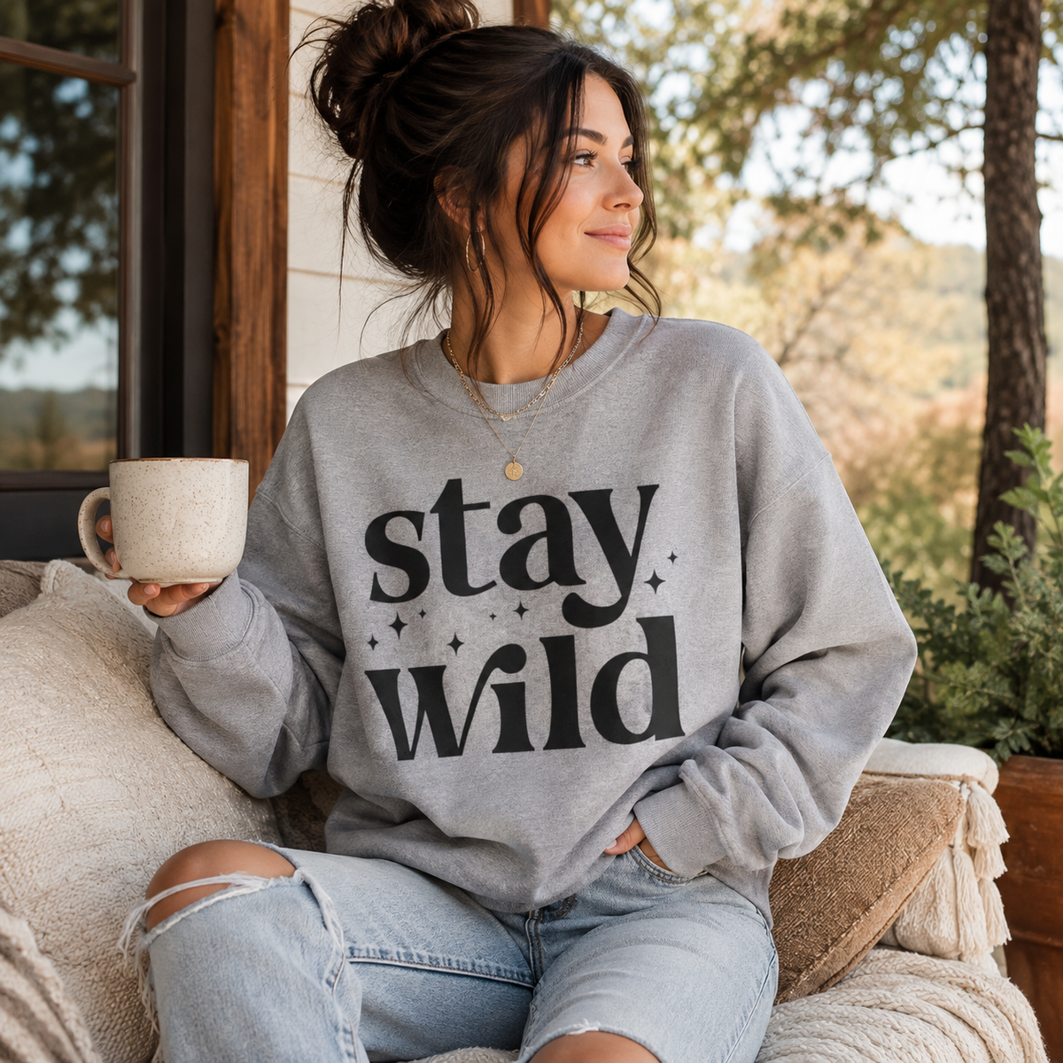 Stay Wild Graphic Unisex Crewneck Sweatshirt