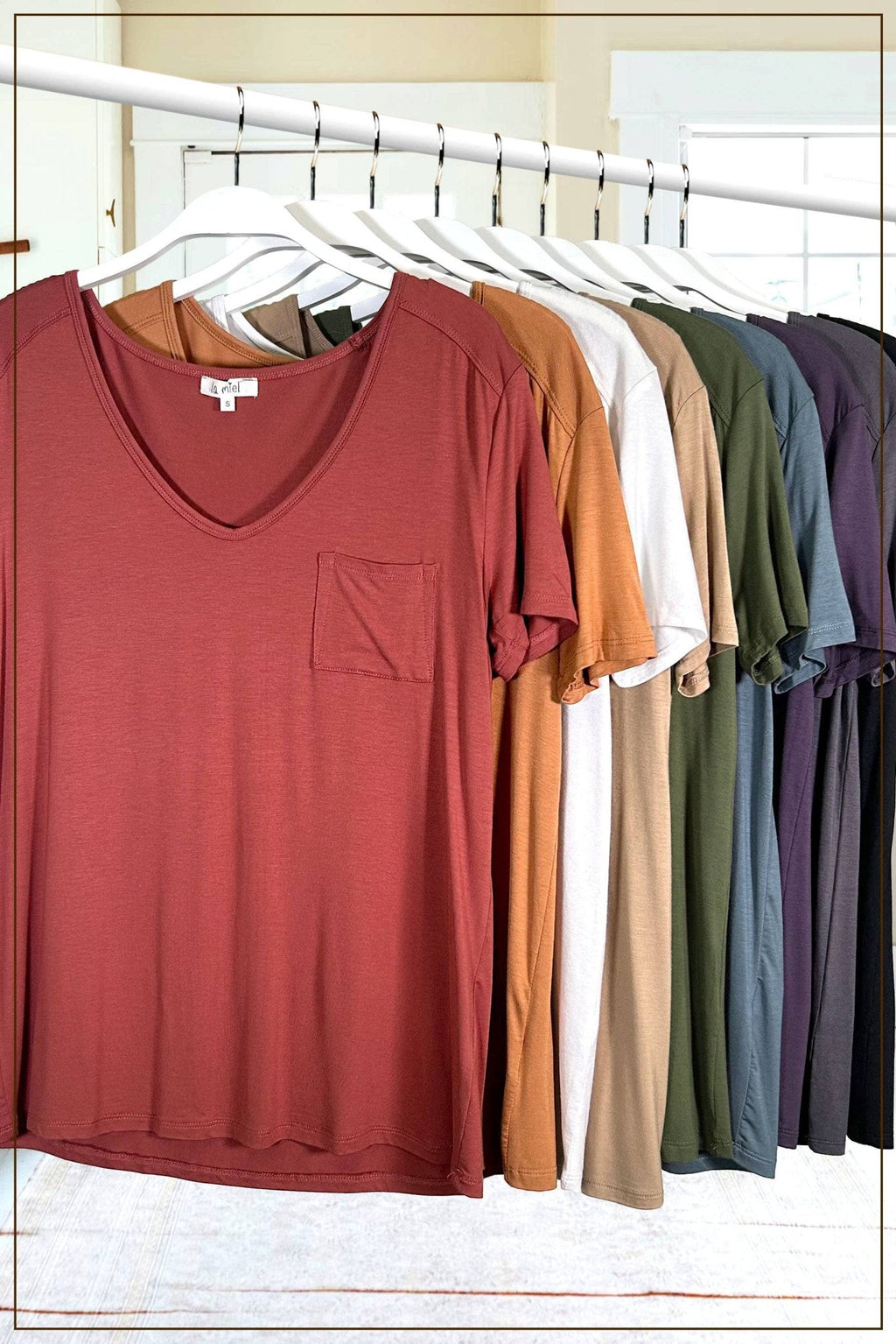 La Miel Super Soft Pocket Basic Tee — Slim-Fit Western Layering Top with Front Pocket (5 Colors)
