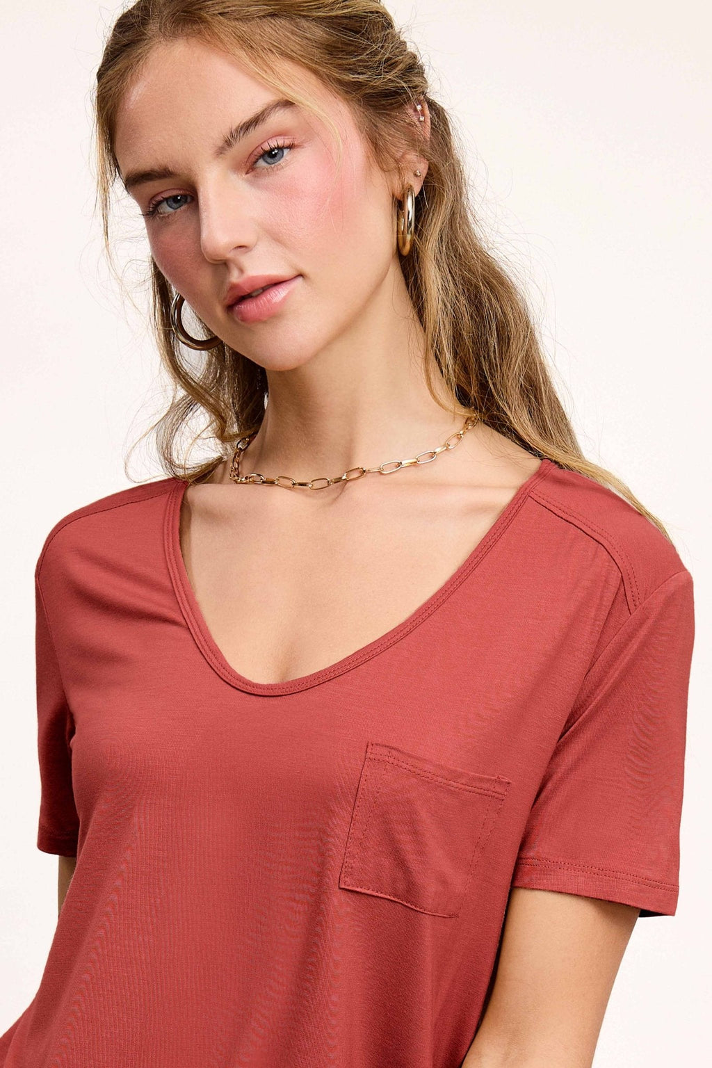 La Miel Super Soft Pocket Basic Tee — Slim-Fit Western Layering Top with Front Pocket (5 Colors)