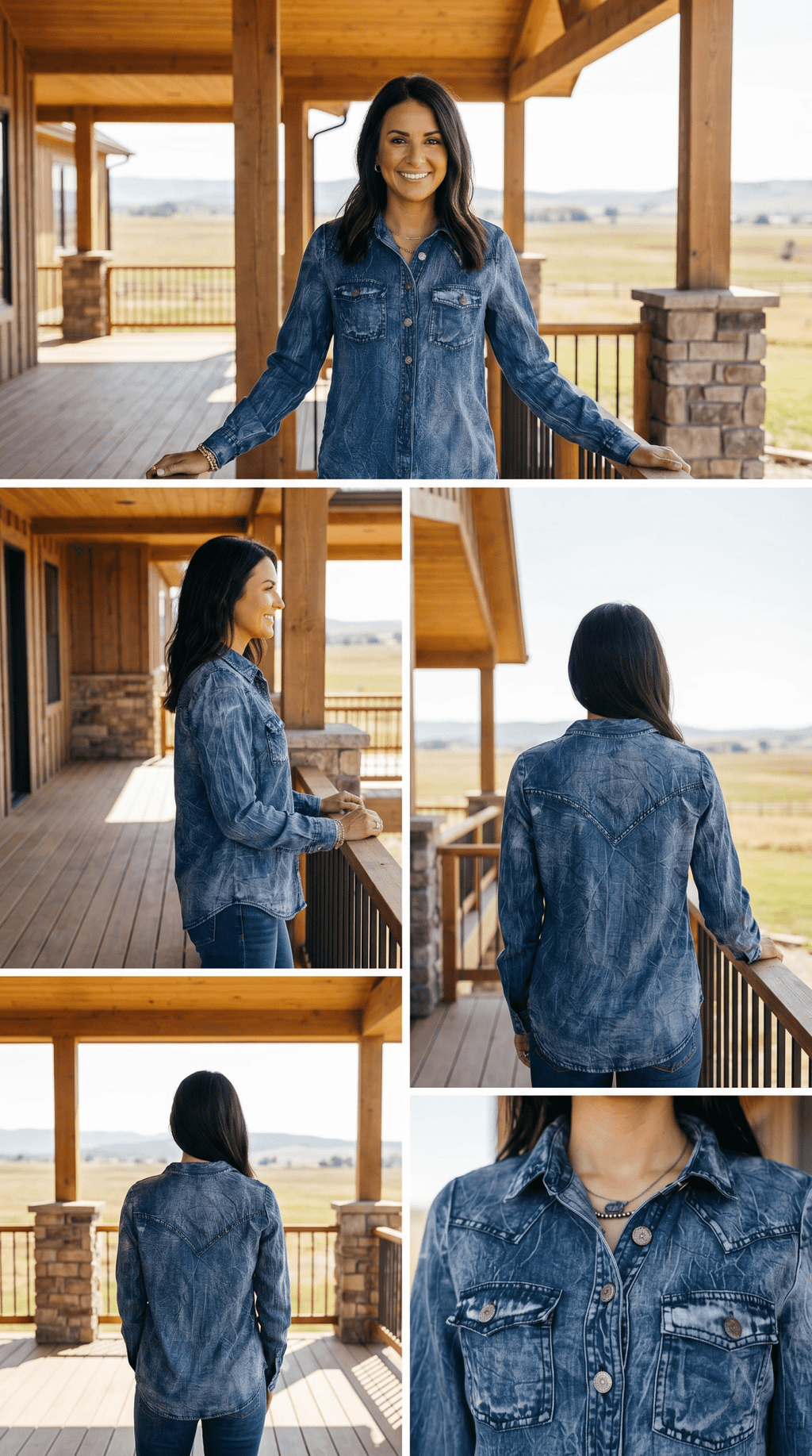 LUCKY & BLESSED Vintage Blue Washed Western Denim Shirt — Concho Button Tencel Cowgirl Statement