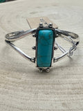 Western Silver Cuff Bracelet — 1-inch Faux Turquoise Rectangle Stone