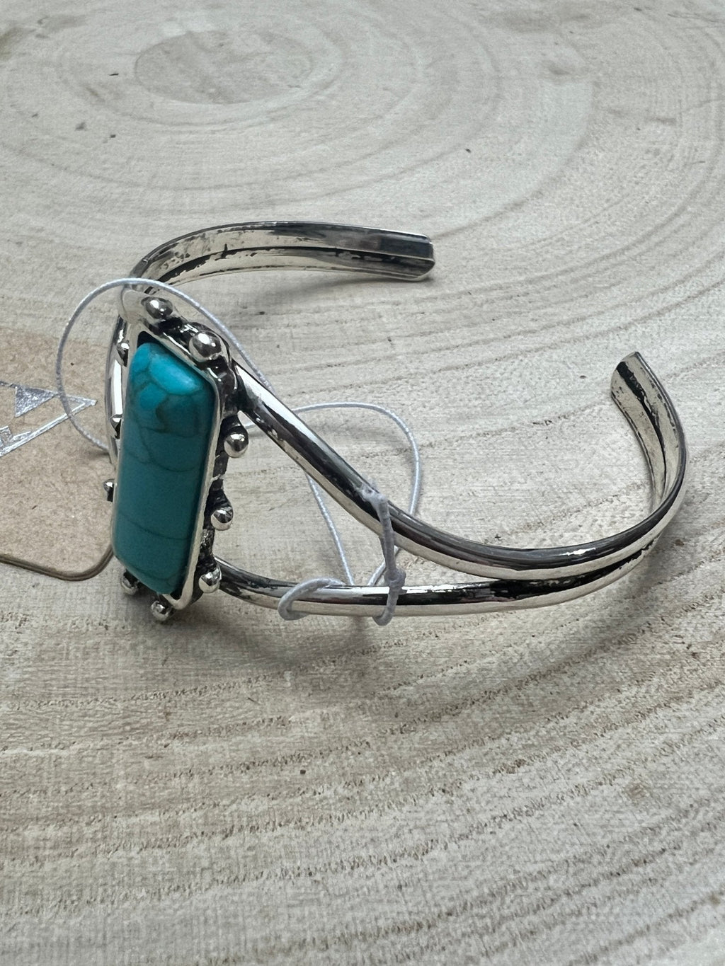 Western Silver Cuff Bracelet — 1-inch Faux Turquoise Rectangle Stone