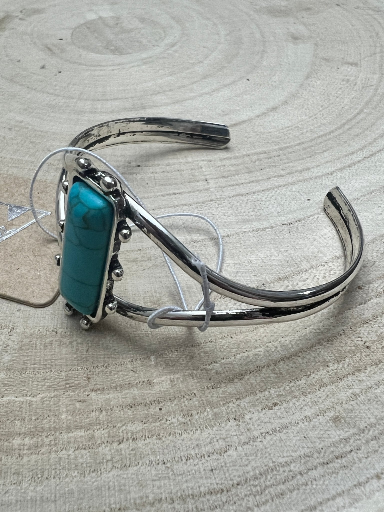 Western Silver Cuff Bracelet — 1-inch Faux Turquoise Rectangle Stone