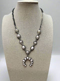 Western White Stone Faux Squash Blossom Necklace — 16 Inch Southwestern Statement