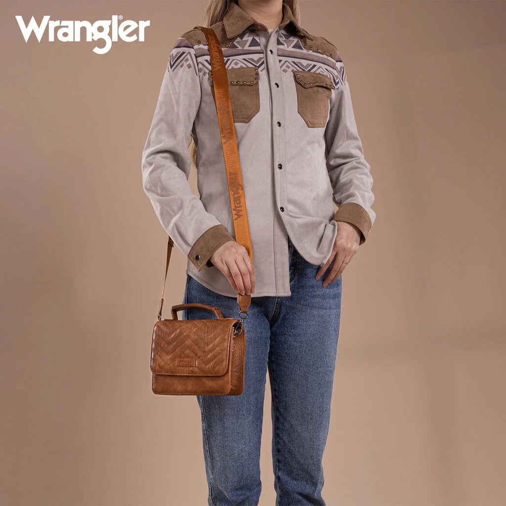 Wrangler Western 3-Piece Mini Crossbody Set — Saddle Color (Bag + Coin Wallet + Card Case)